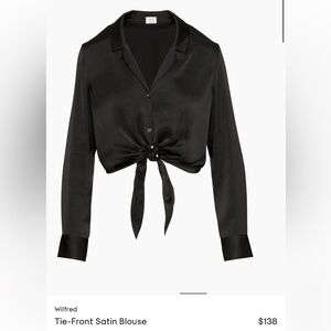 Aritzia Wilfred Tie-Front Satin Blouse - Black